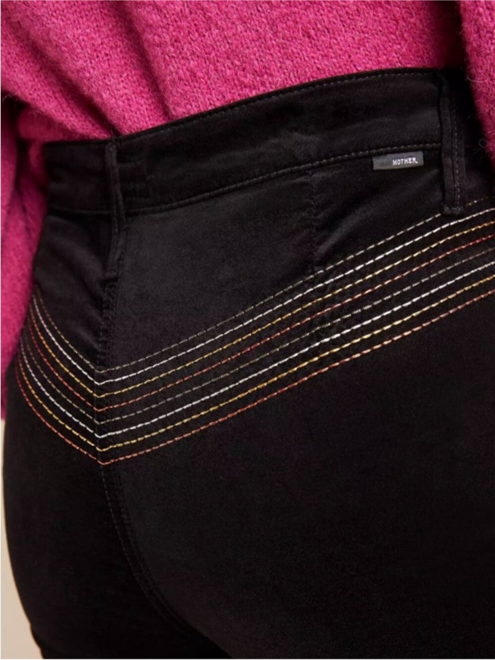 Mother The Smooth Hustler Soft Skills Black Velvet Jeans Embroidered